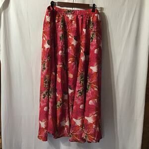 Mod X Bright Pink & Red Floral Romantic Flowy Circle Maxi Skirt 1X